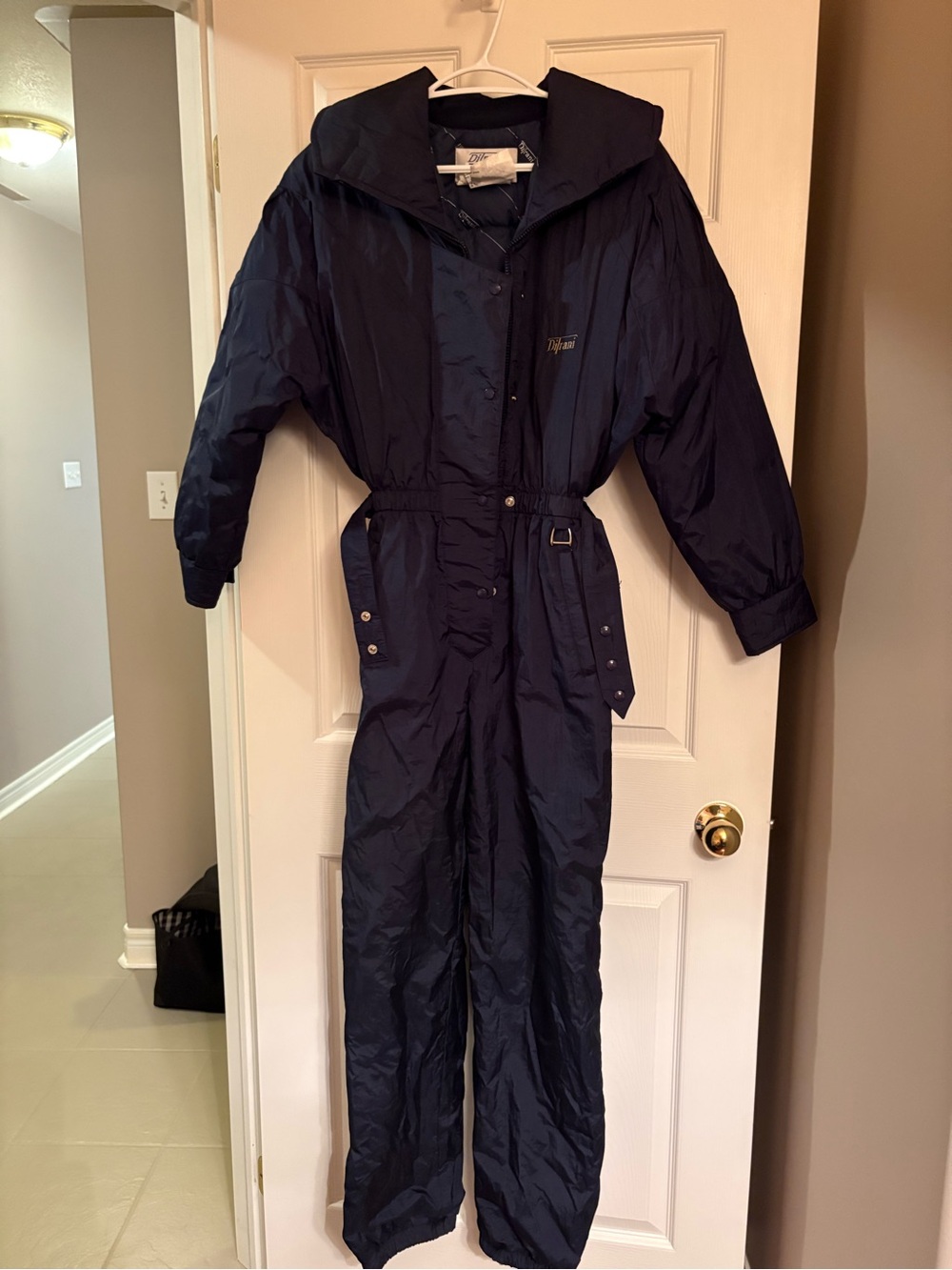 DiTrani Navy One-Piece Ski Suit with Belt